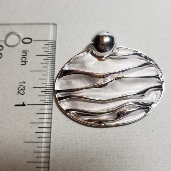 925 Sterling Silver Handcrafted Textured Two Tone Cascading Waves Oval Pendant - Picture 5 of 6